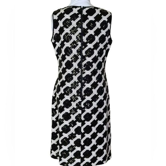 Taylor Womens Sheath Dress 10 Black White Sequins Cocktail Shimmer Statement - Picture 6 of 10